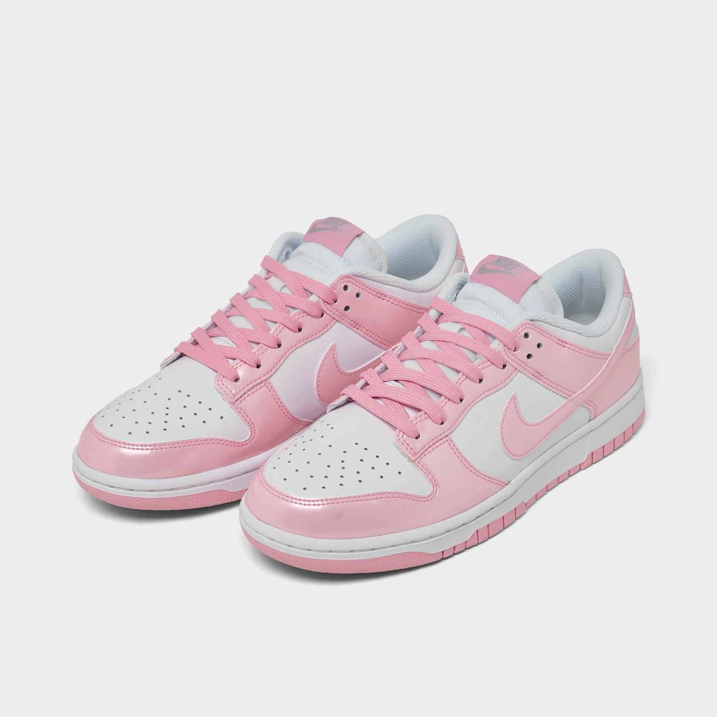 Women's Nithtke Dunk Low SE Casual Shoes - White/White/Metallic Silver/Pink Rise - Both shoes facing left