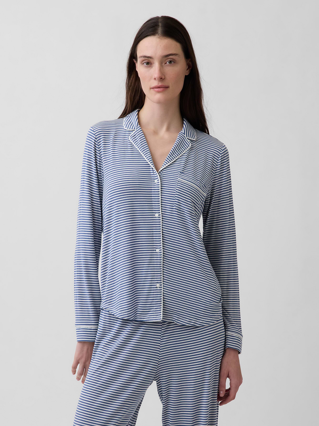 SoftMade Modal PJ Top - Navy blue & white stripe