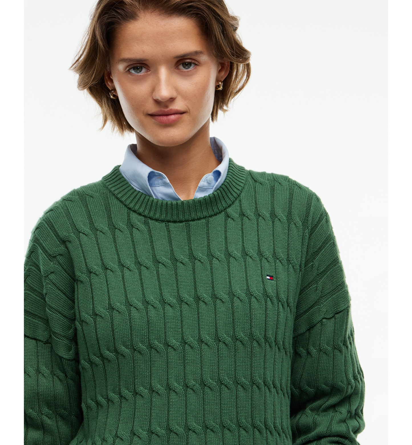Tommy Hilfiger Women's Cable-Knit Crewneck Sweater - Deep Evergreen