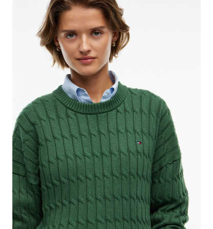 Tommy Hilfiger Women's Cable-Knit Crewneck Sweater - Deep Evergreen