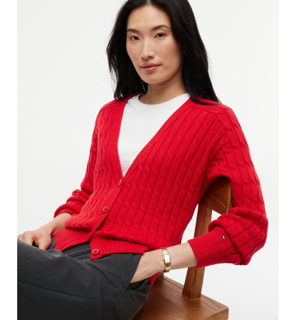 Tommy Hilfiger Women's Oversized Cable-Knit V-Neck Cardigan - Red