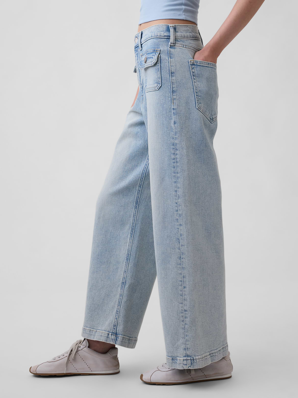 High Rise Stride Wide-Leg Ankle Jeans - Light indigo