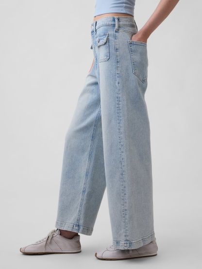 High Rise Stride Wide-Leg Ankle Jeans - Light indigo