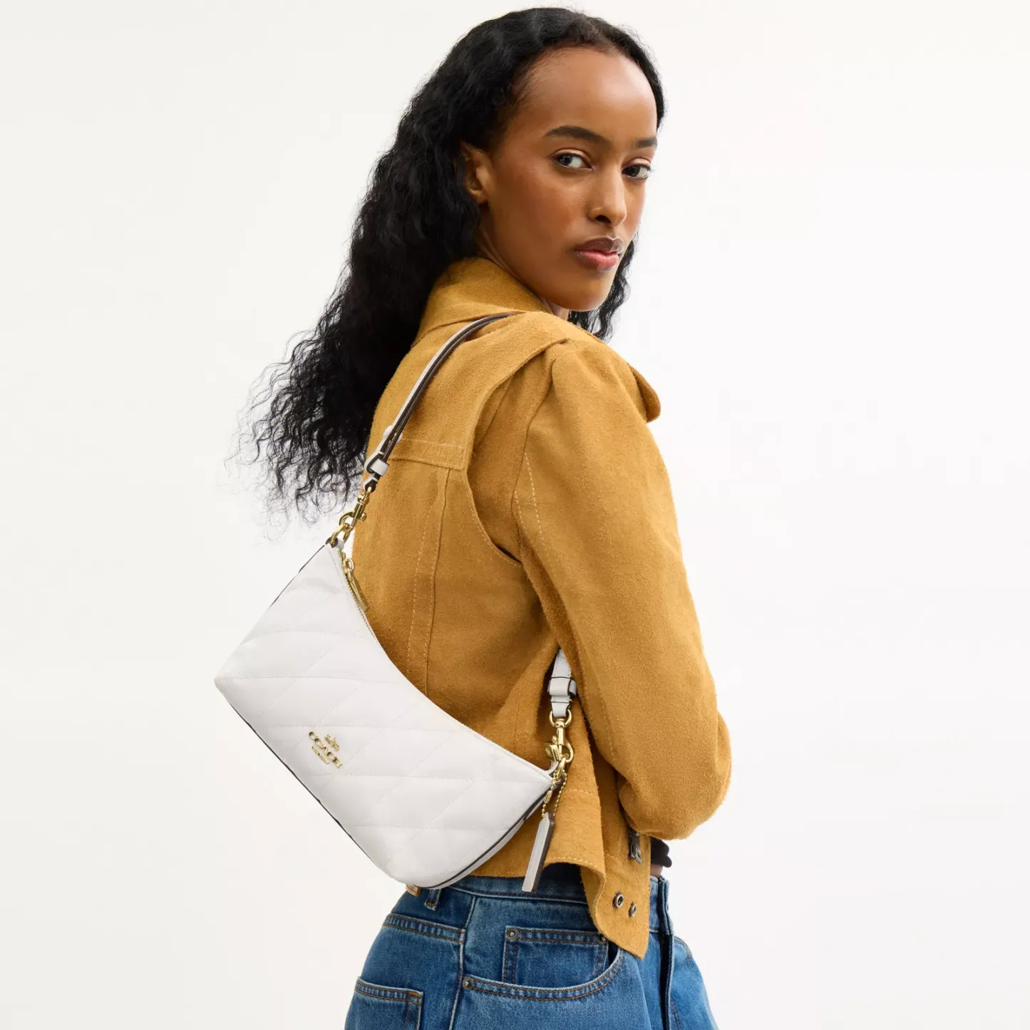 Caitlin Shoulder Bag With Quilting And Charm - Gold/Chalk - view 2