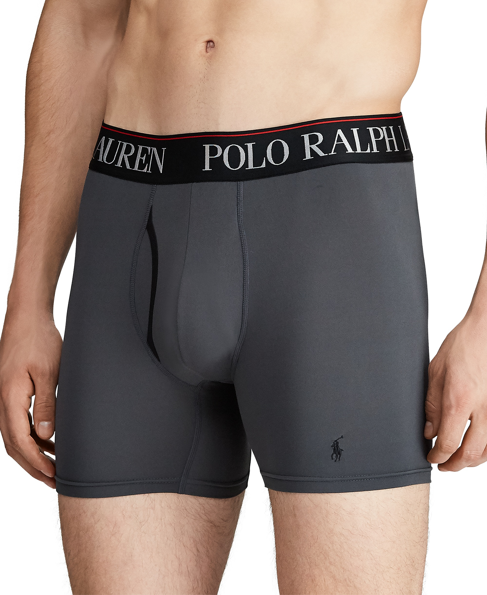 Polo Ralph Lauren Men's 3-Pack 4-D Flex Cool Microfiber Boxer Briefs - Charcoal /Red / Polo Black
