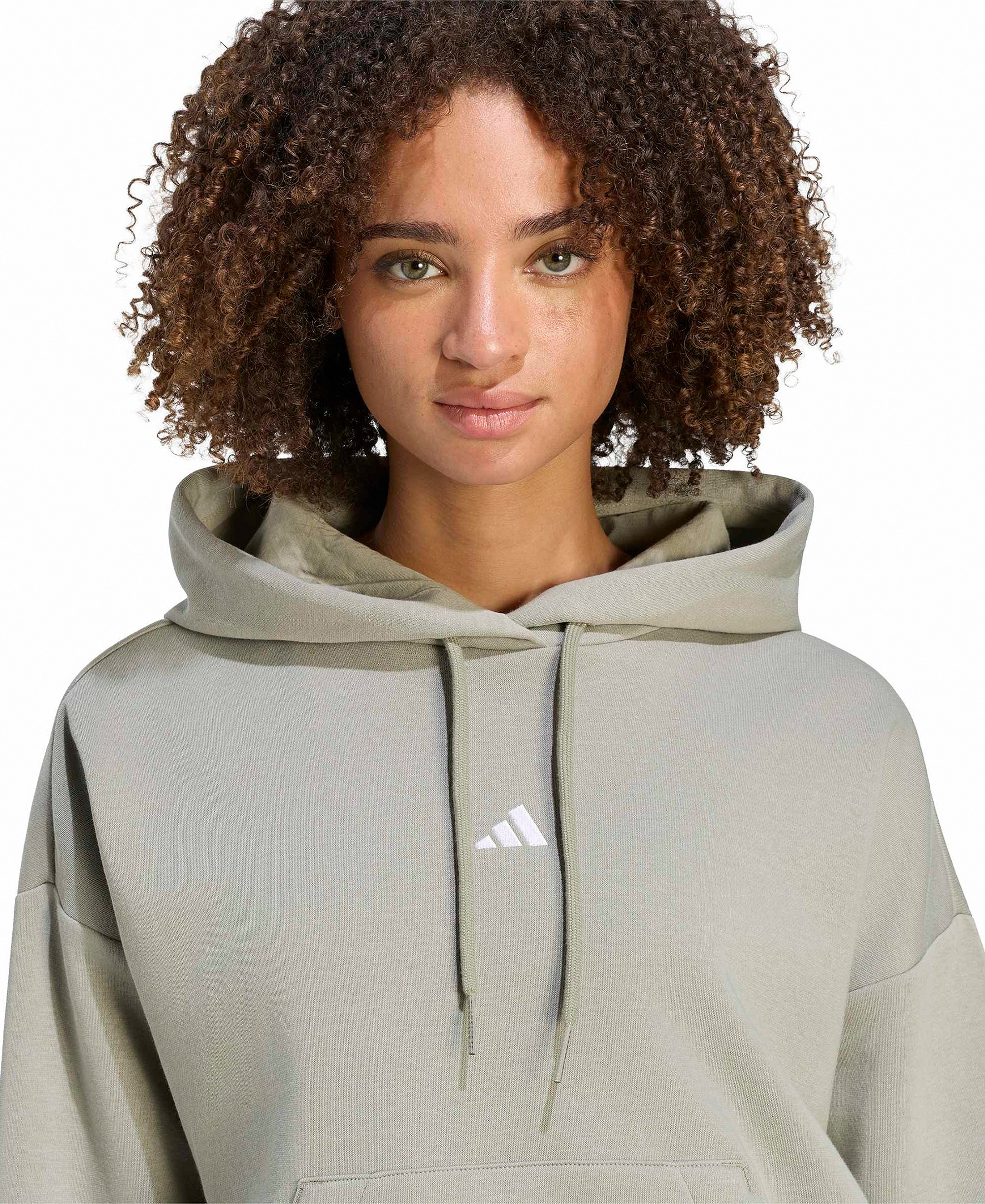 adidas Women's Essentials Long-Sleeve Logo Hoodie - Silver Pebble/White
