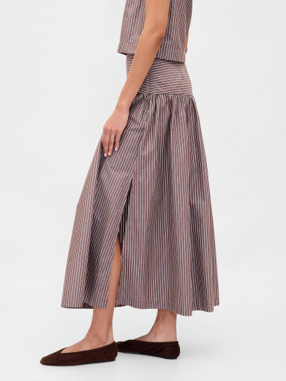Poplin Drop-Waist Maxi Skirt - Brown stripe