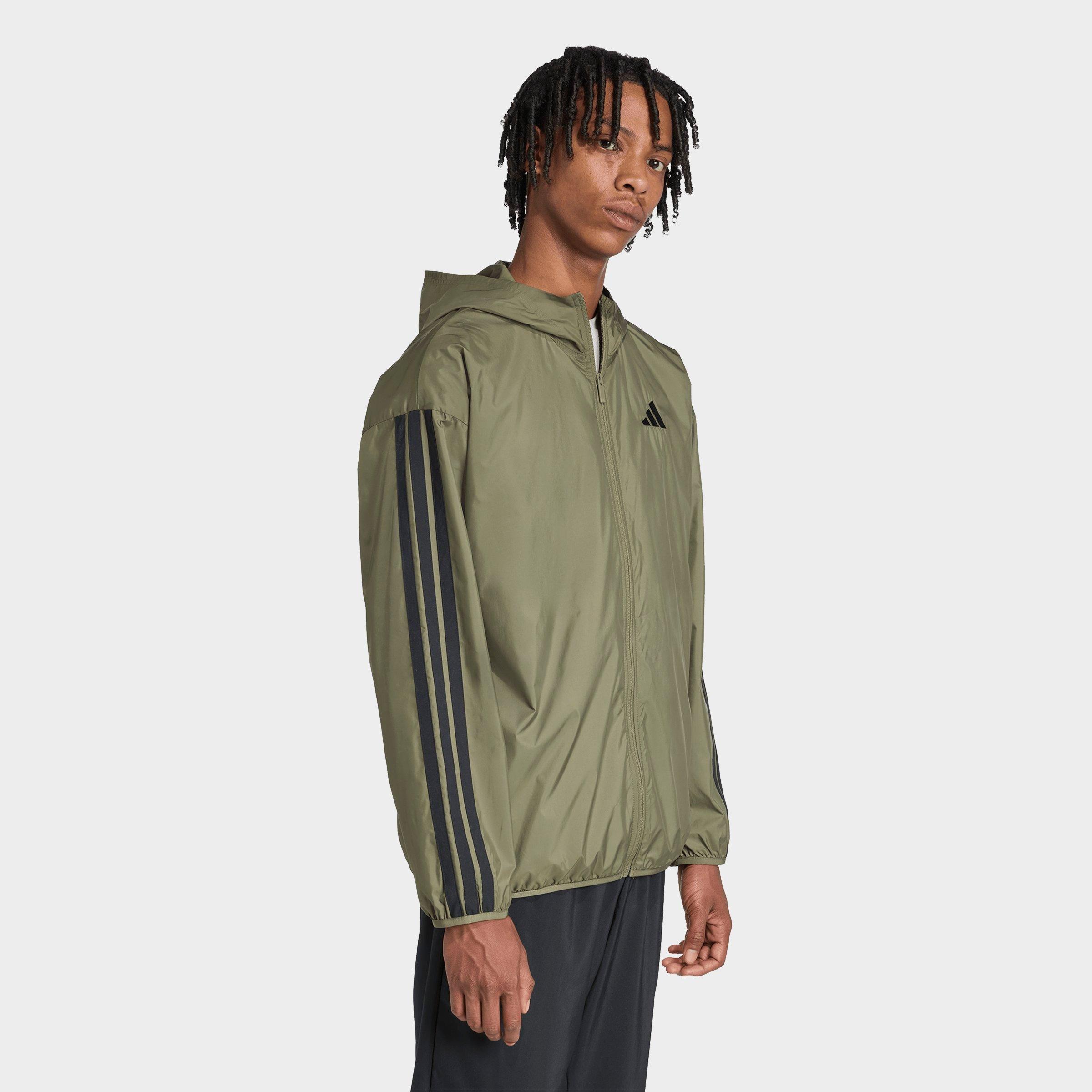 Men's adidas Essentials 3-Stripes Full-Zip Windbreaker Jacket - Olive Strata/Black