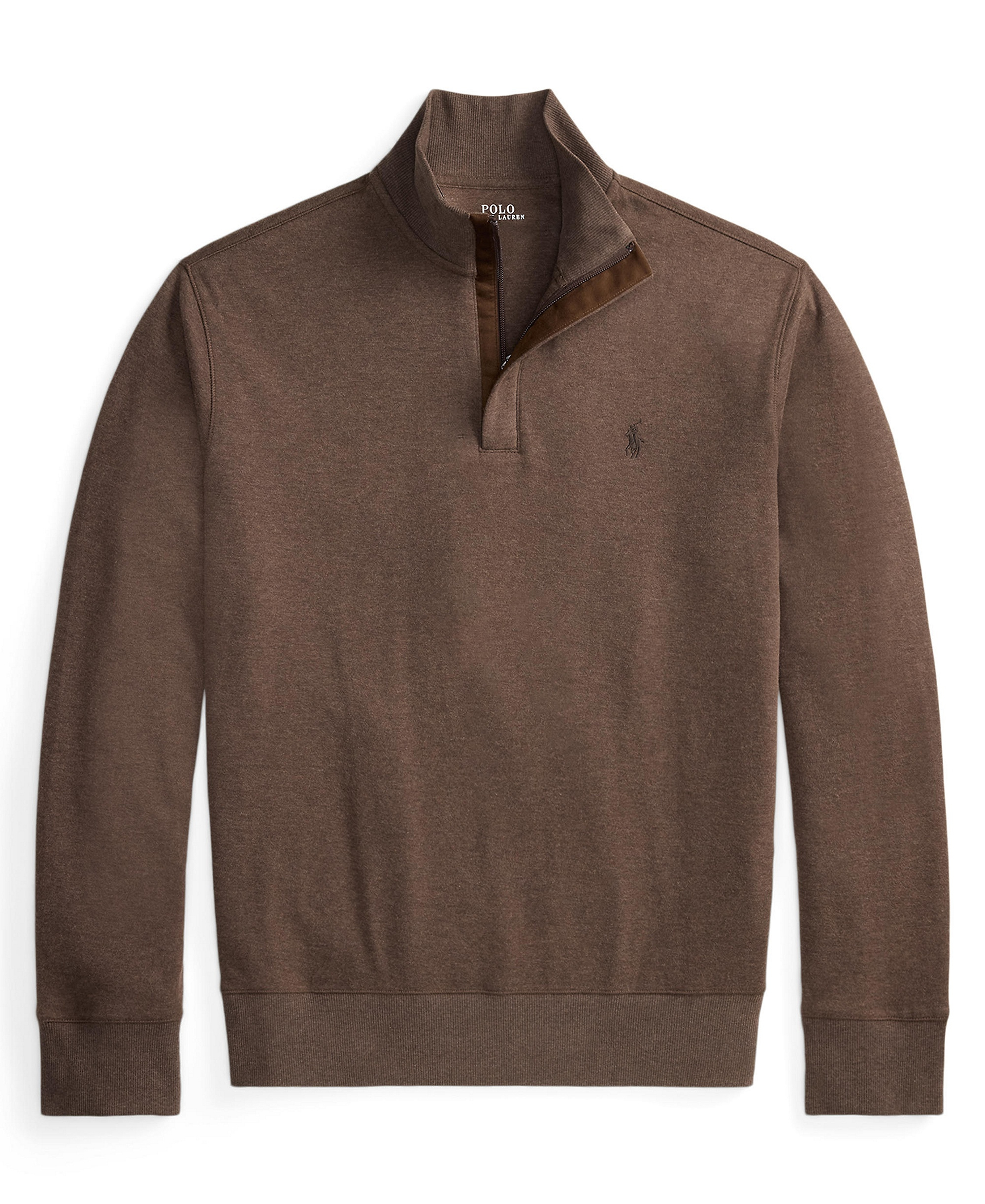 Polo Ralph Lauren Men's Luxury Jersey Quarter-Zip Pullover Sweater - Nutmeg Brown Heather/C8956