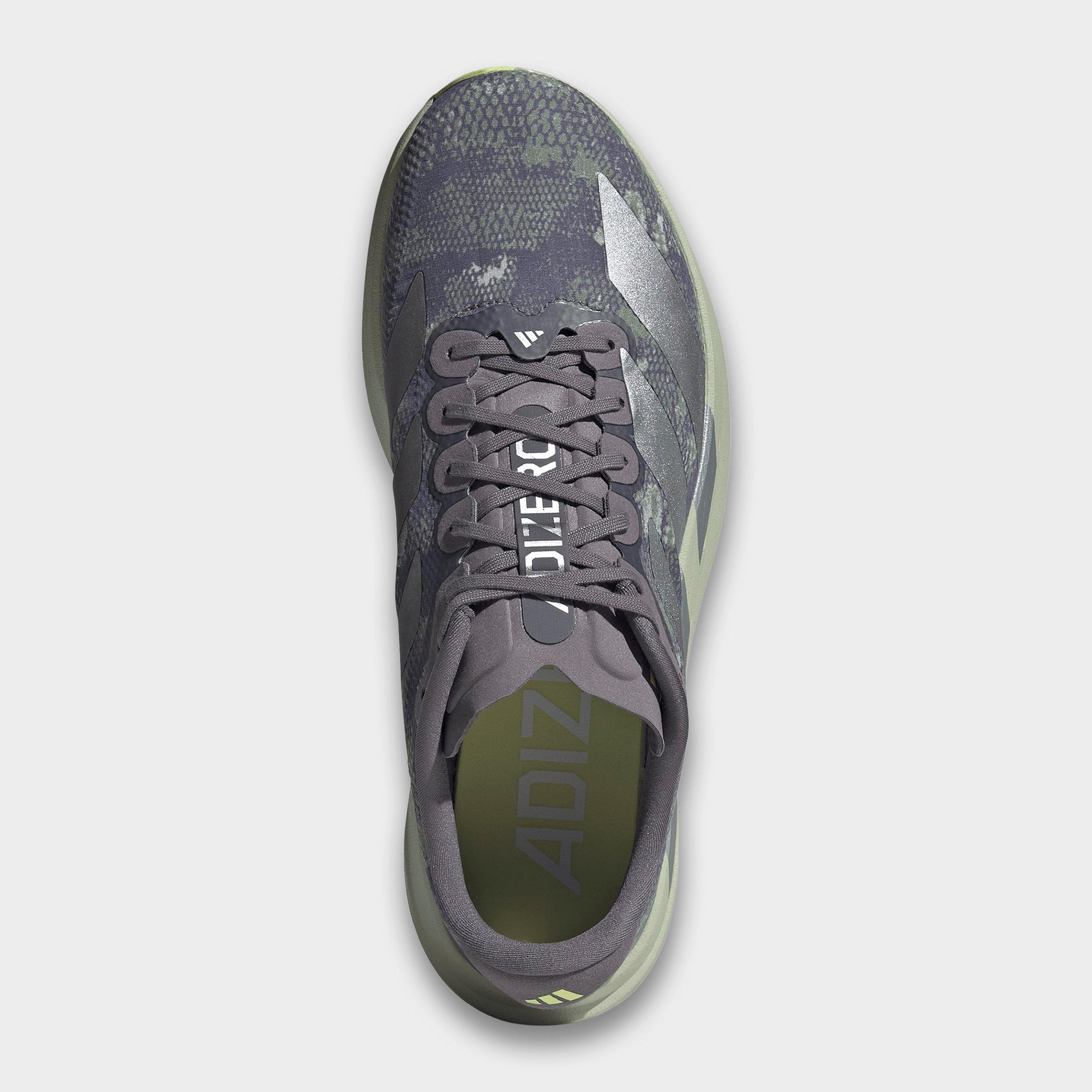 Men's adidas Adizero EVO SL Woven Running Shoes - Part 1 - Halo Green/Matte Silver/Semi Frozen Lemon - Top view