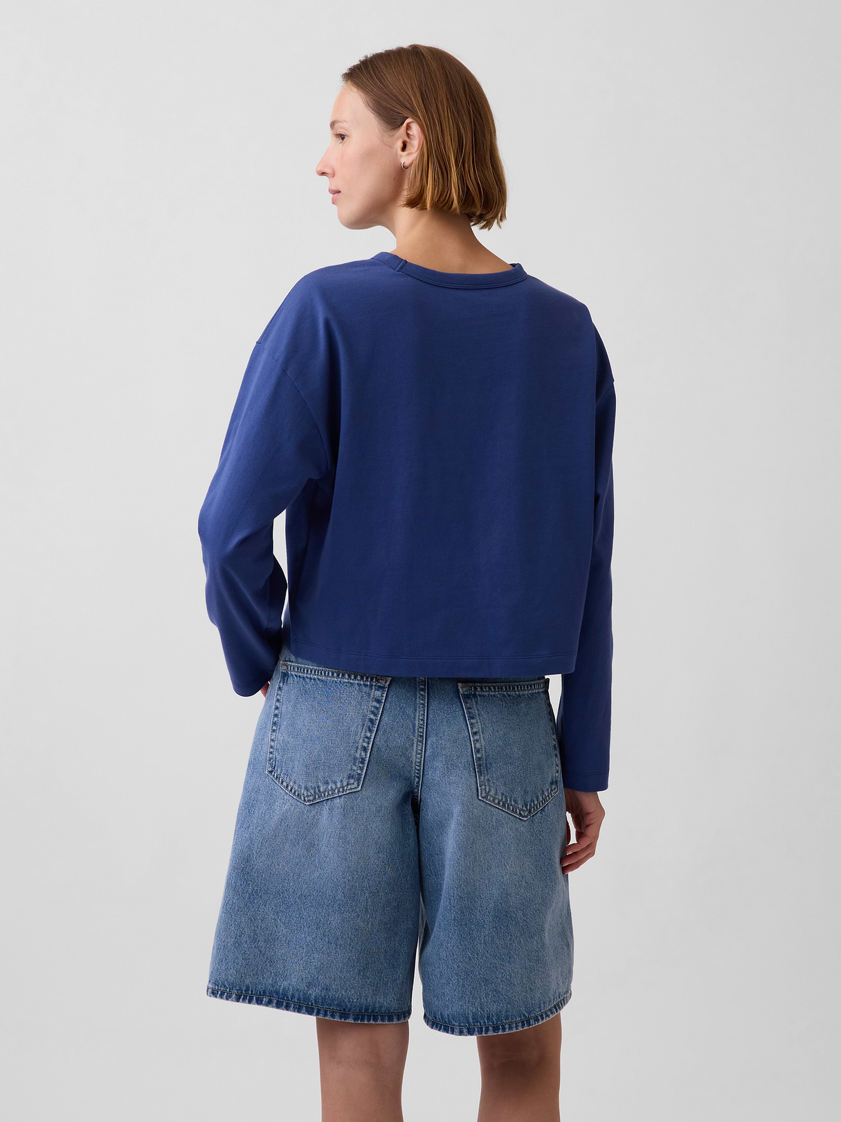 Knit Oversized Crop T-Shirt - Blue track