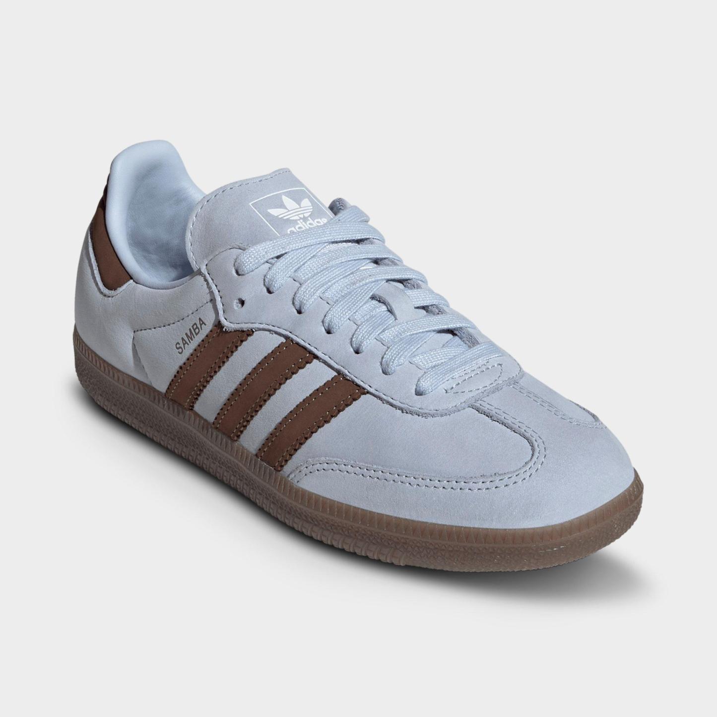 Women's adidas Originals Samba OG Casual Shoes - Part 4 - Crystal Sky/Earth Strata/Cloud White - Both shoes facing left