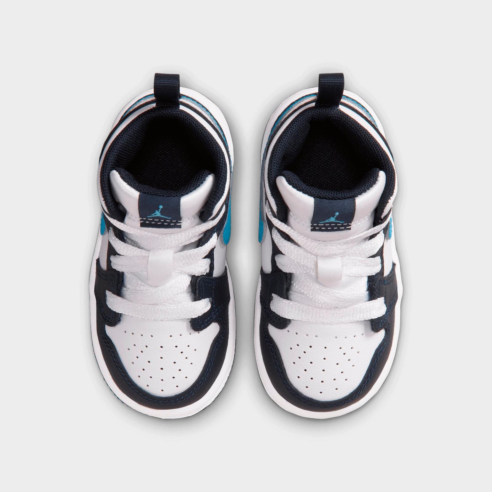 Kids' Toddler Air Jordan Retro 1 Mid Casual Shoes - Obsidian/White/Dark Powder Blue - view 5