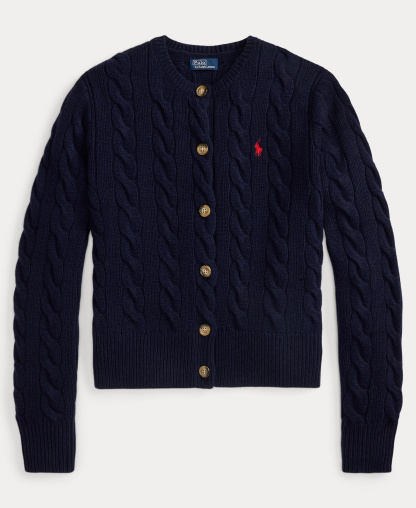 Polo Ralph Lauren Women's Cable-Knit Wool-Cashmere Cardigan Sweater - Hunter Navy