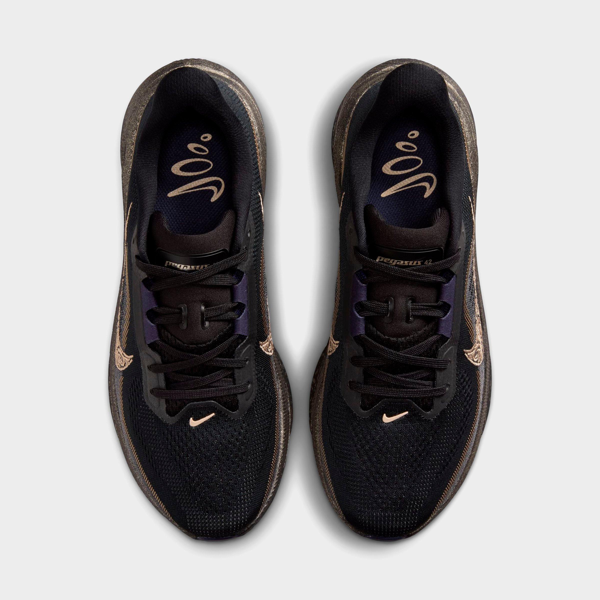 Women's Nithtke Pegasus 42 Running Shoes - Part 1 - Black/Pitch Blue/Blackened Blue/Blur - Top view