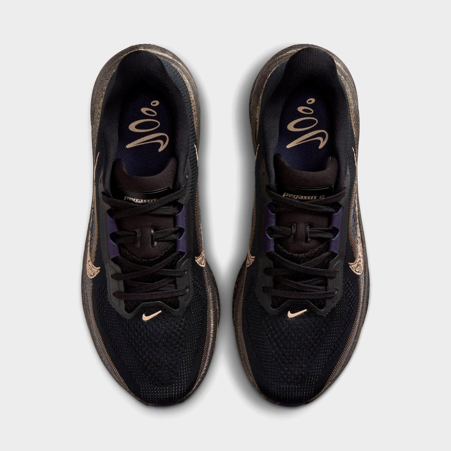 Women's Nithtke Pegasus 42 Running Shoes - Part 1 - Black/Pitch Blue/Blackened Blue/Blur - Top view