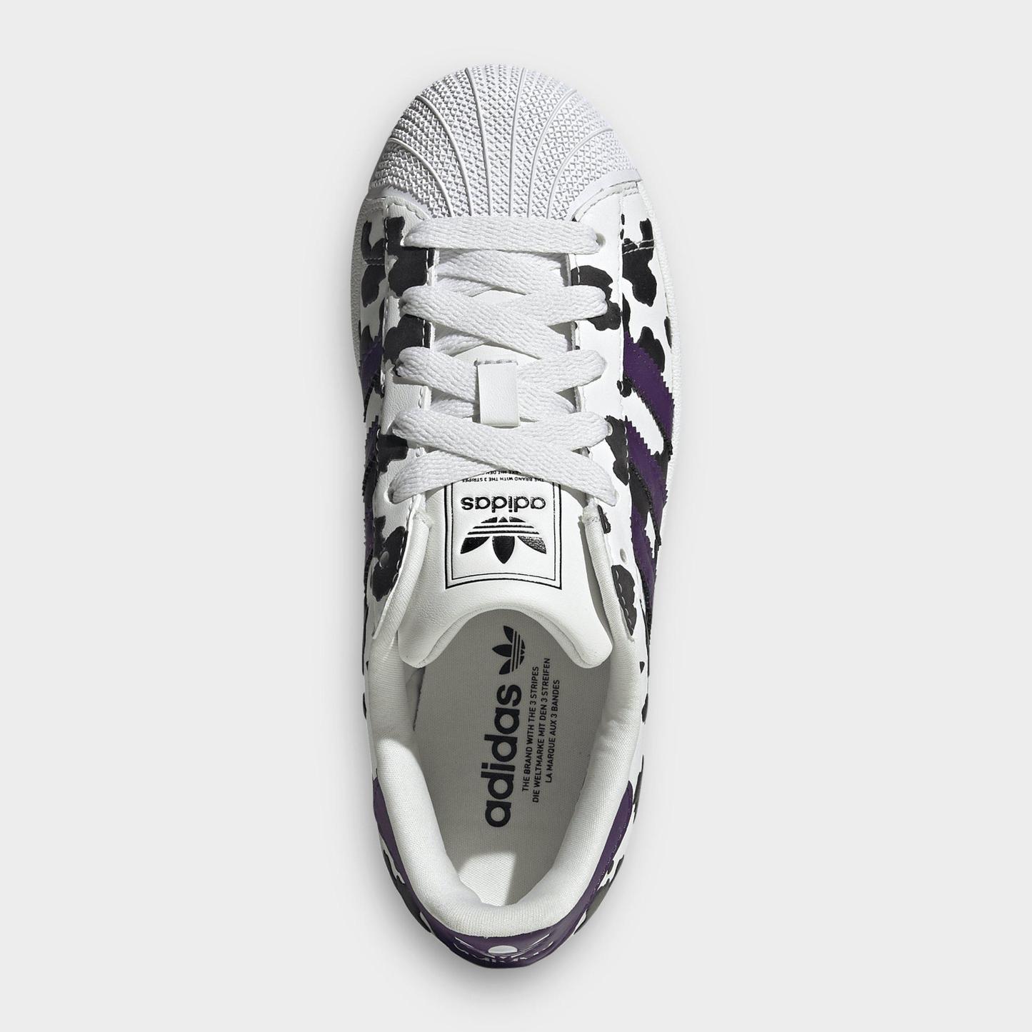 Big Kids' adidas Originals Superstar II Casual Shoes - Crystal White/Violet/Cloud White - Top view