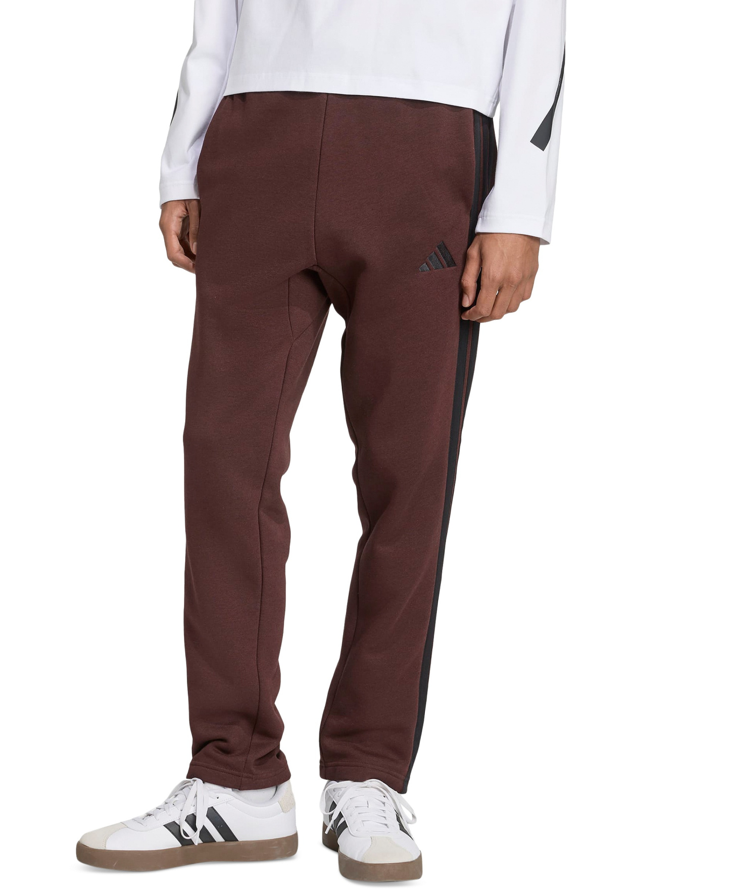 adidas Men's Essentials 3-Stripes Regular Open Hem Fleece Pants - Shadow Brown/Black