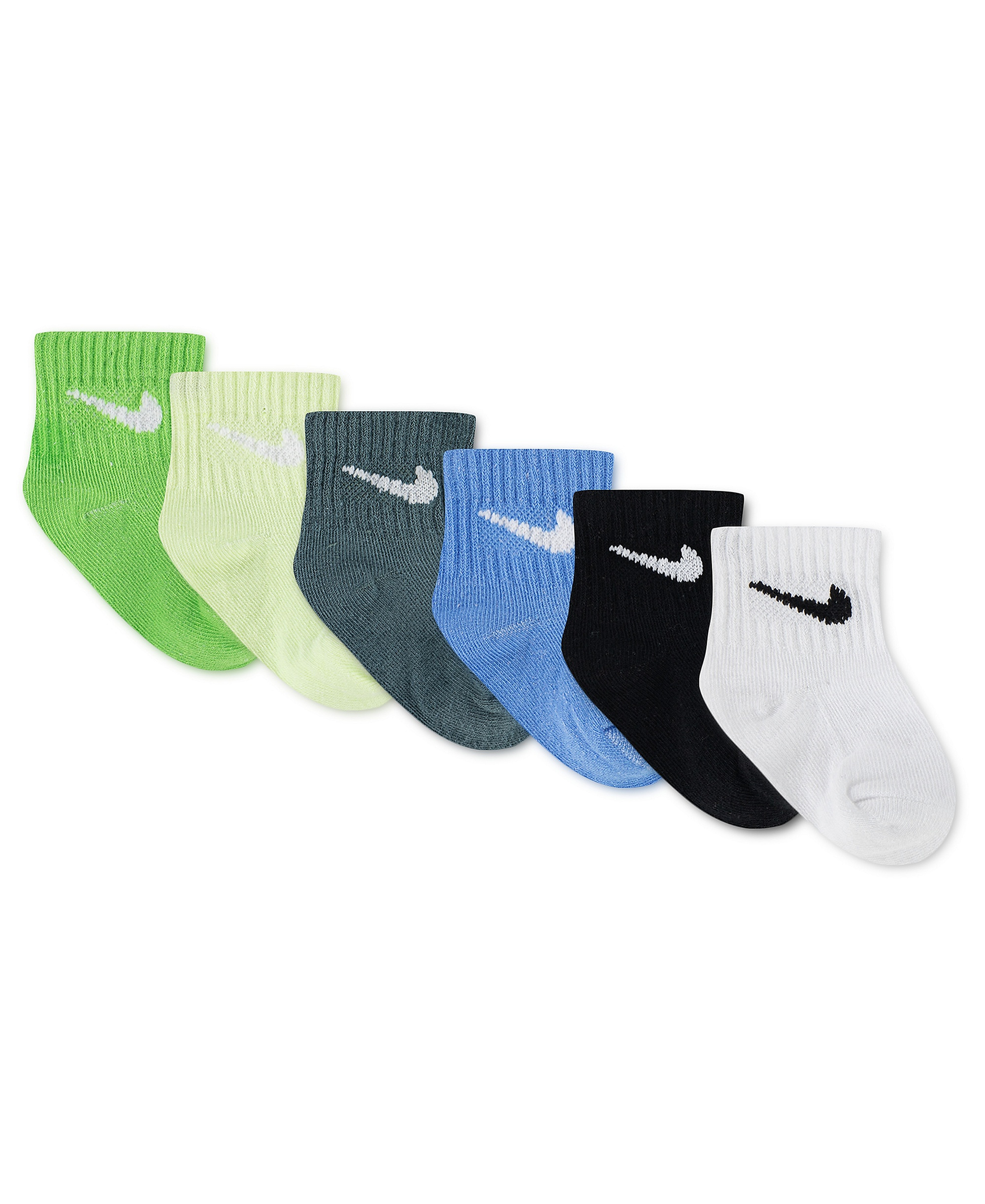 Nike Baby and Toddler Boys' and Baby Girls' Swoosh Ankle Socks, 6-Pack - Green/White/Multi