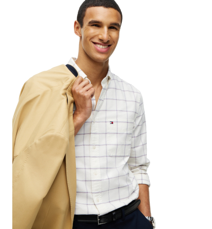 Tommy Hilfiger Men's Heritage Regular-Fit Oxford Windowpane Shirt - Ivory Silk/Check