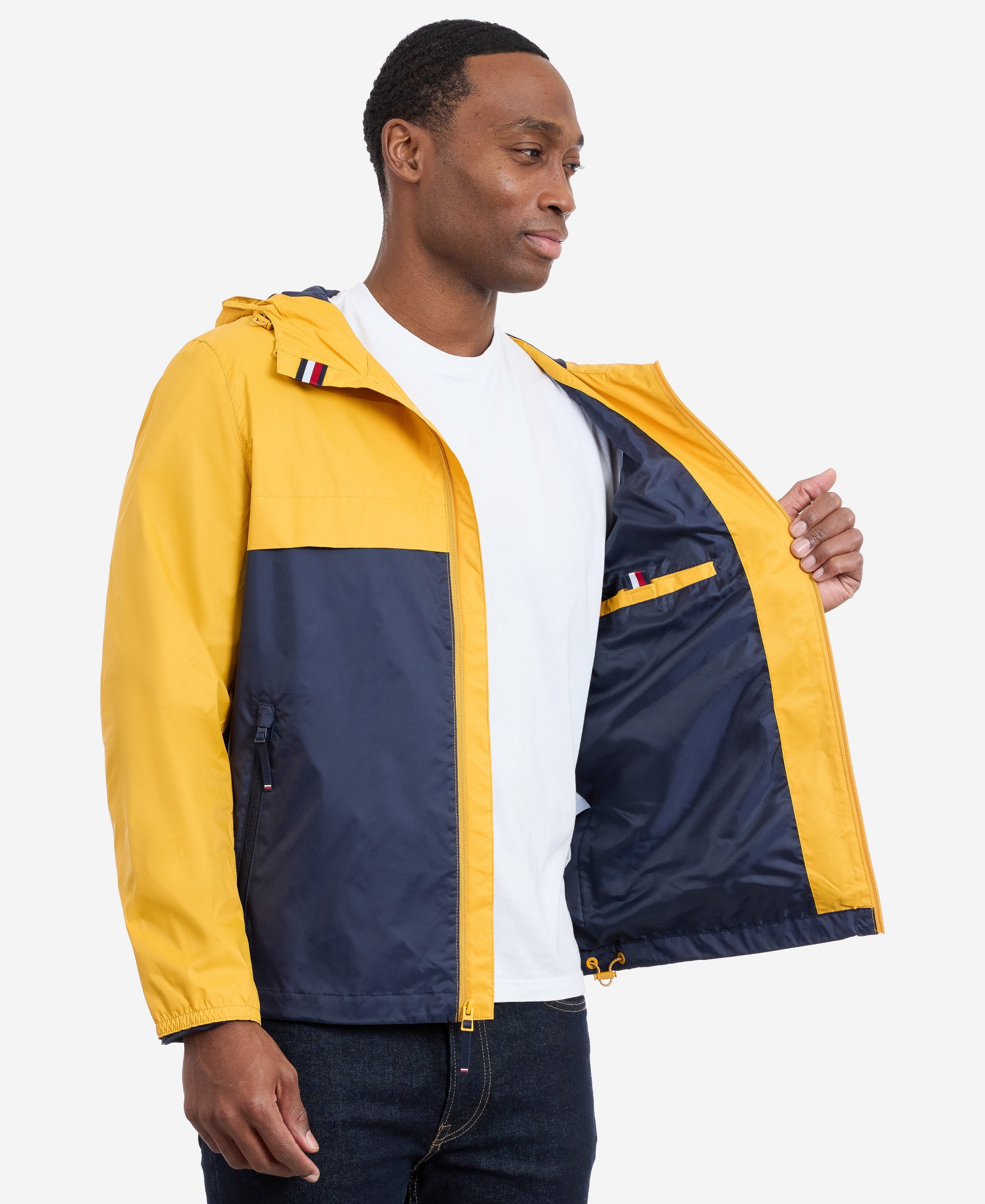 Tommy Hilfiger Men's Hooded Windbreaker Jacket - Yellow/Navy