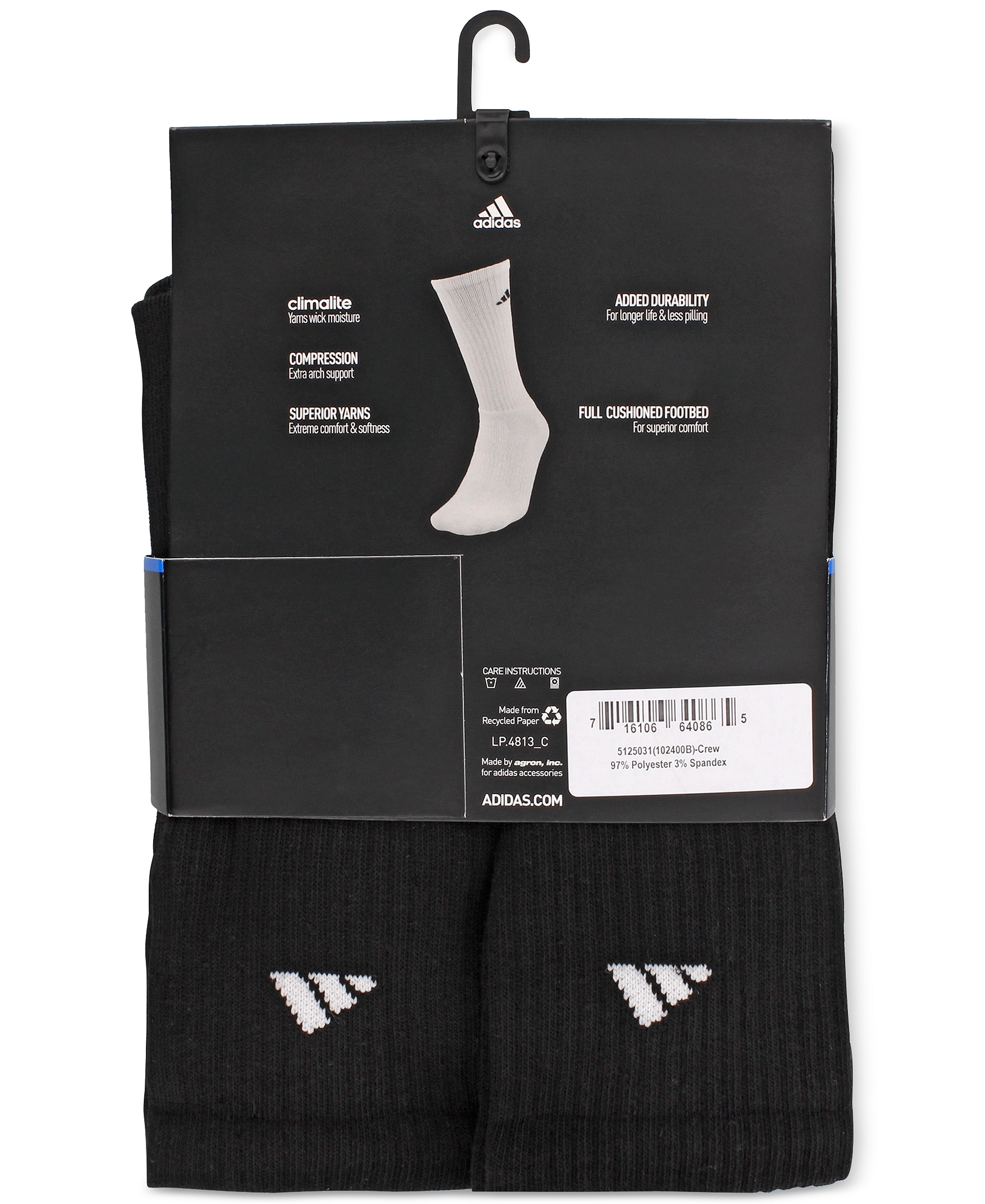 adidas Men's Cushioned Athletic 6-Pack Crew Socks - Black