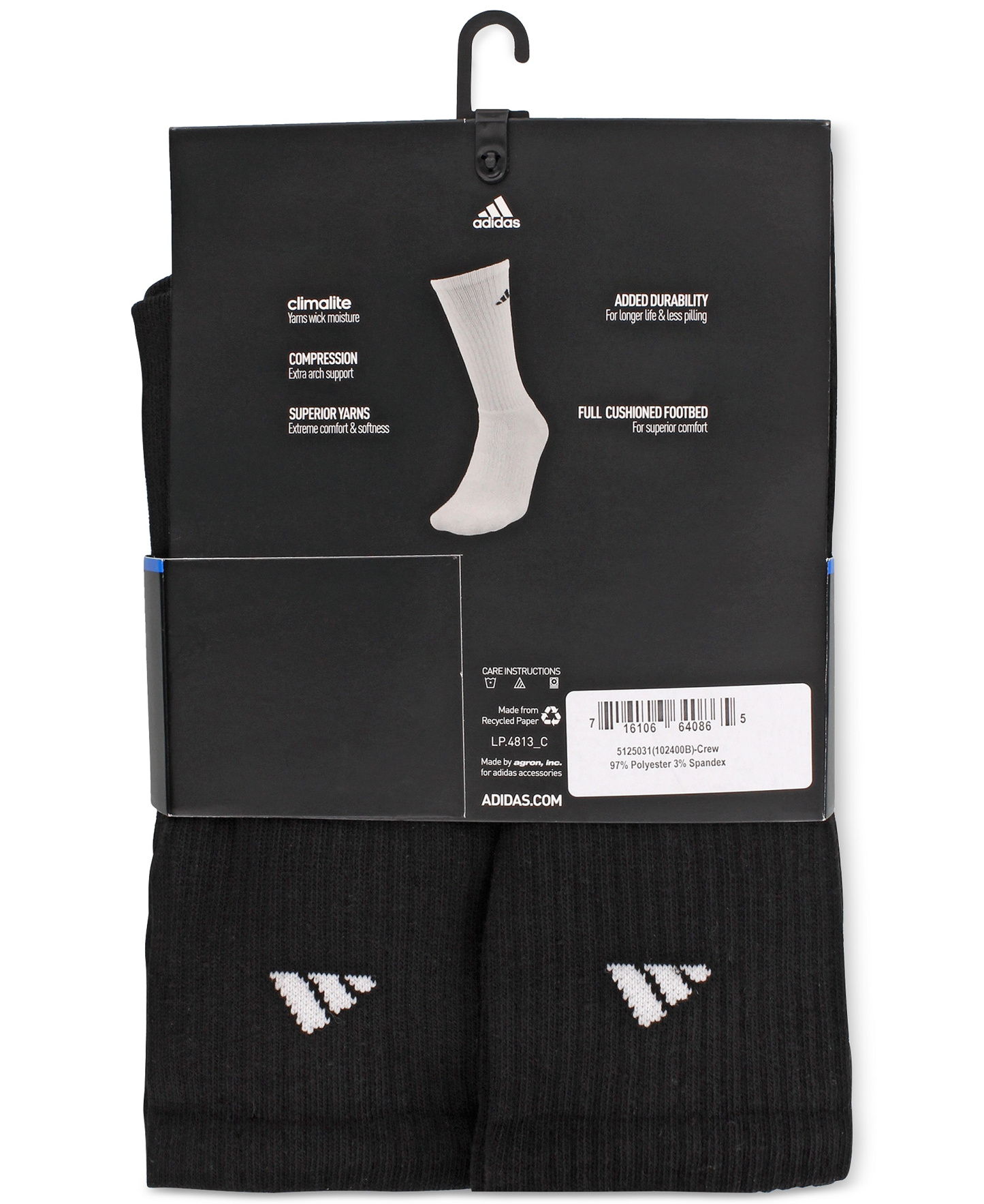 adidas Men's Cushioned Athletic 6-Pack Crew Socks - Black