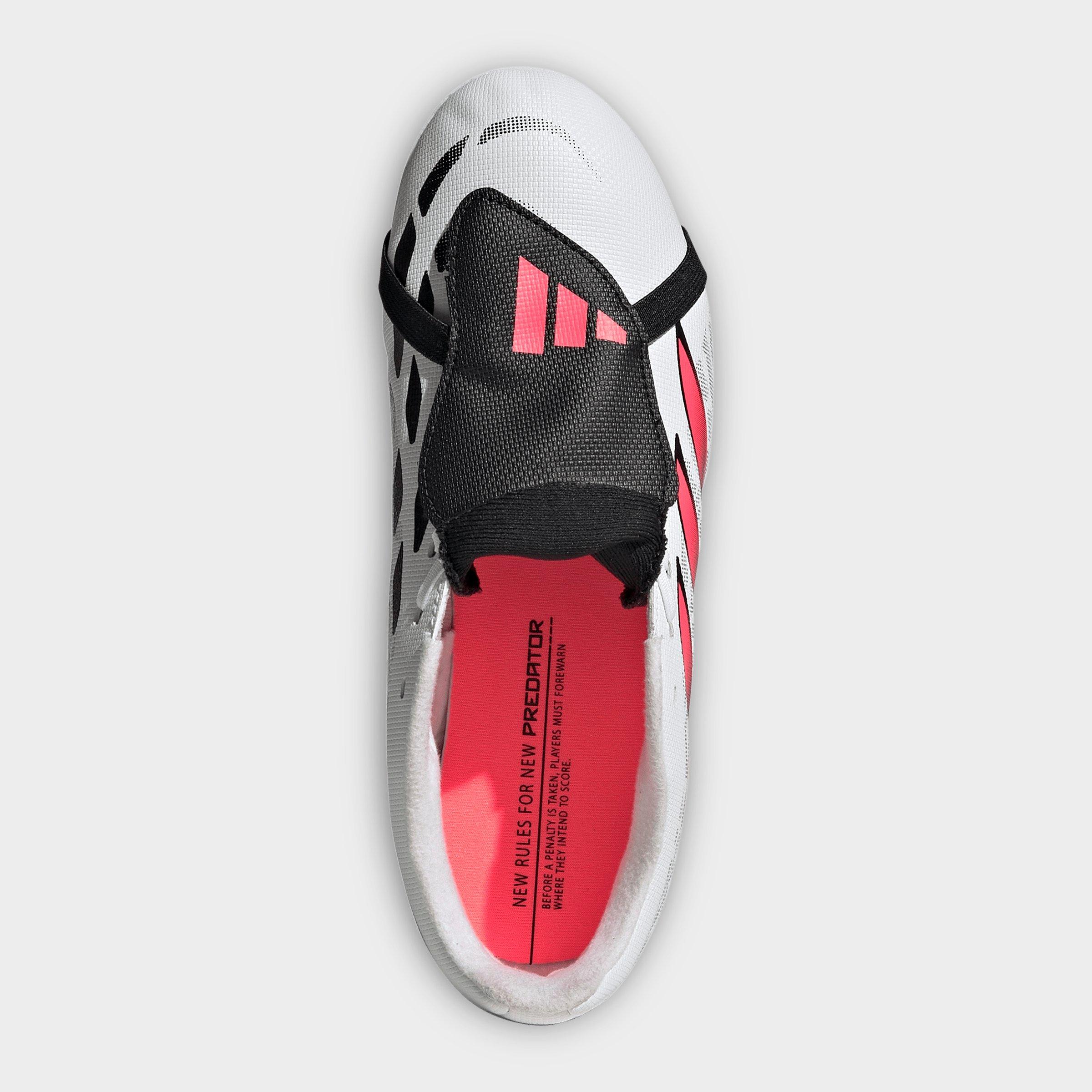 Big Kids' adidas Predator Club Fold Over Tongue Firm Ground and Multi Ground Soccer Cleats - White/Solar Turbo/Black (KJ6728-100) - Top view