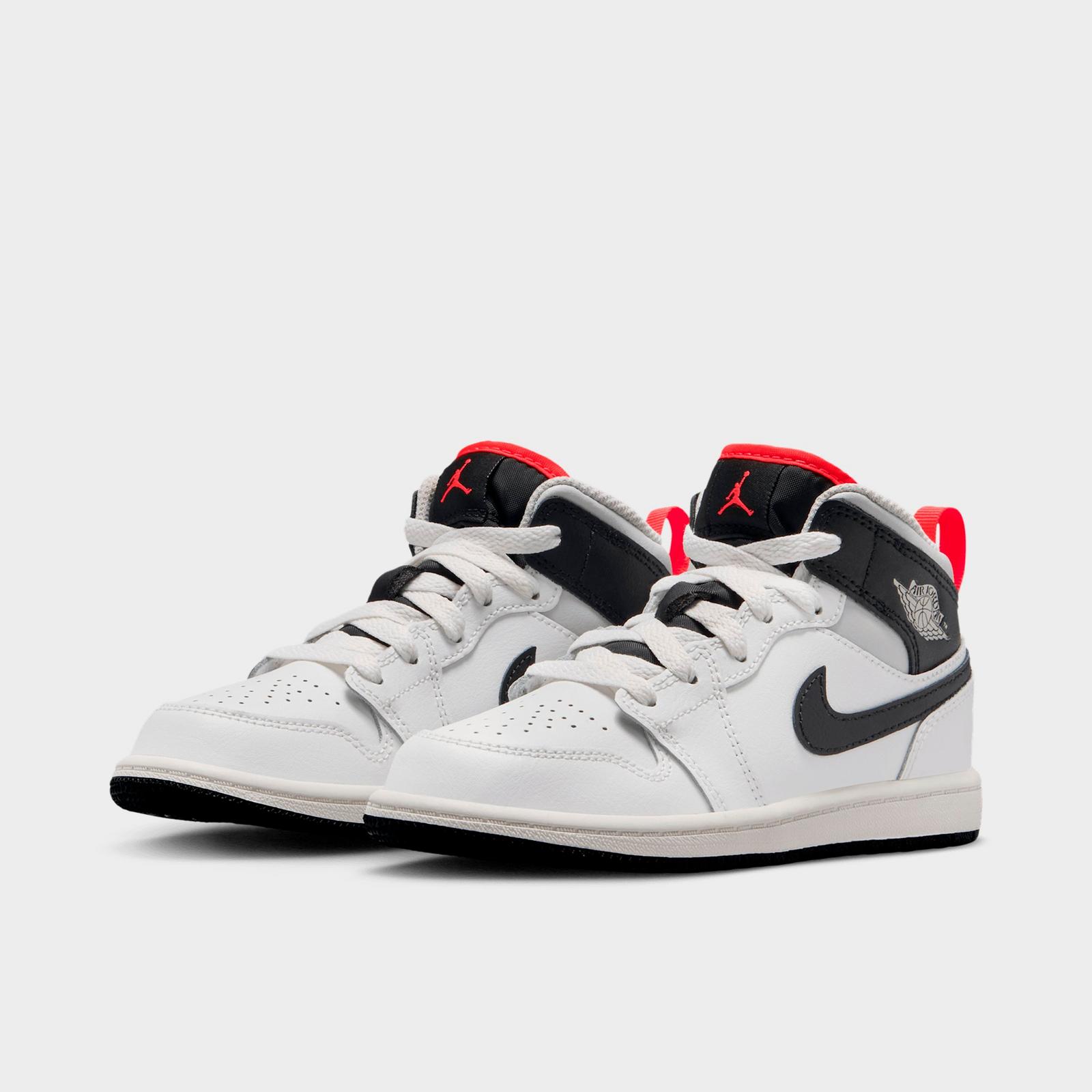Little Kids' Air Jordan Retro 1 Mid Casual Shoes - Summit White/Infrared 23/Neutral Grey/Black - view 2