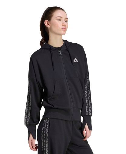 adidas Women's Seasonal Essentials Animal Print 3-Stripes Hooded Track Jacket - Black/multicolor/grey Four