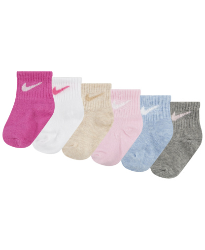 Nike Baby and Toddler Boys' and Baby Girls' Swoosh Ankle Socks, 6-Pack - Pink/White/Multi