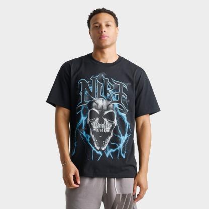 Men's Nithtke Basketball Skull Lightning Graphic T-Shirt - Black