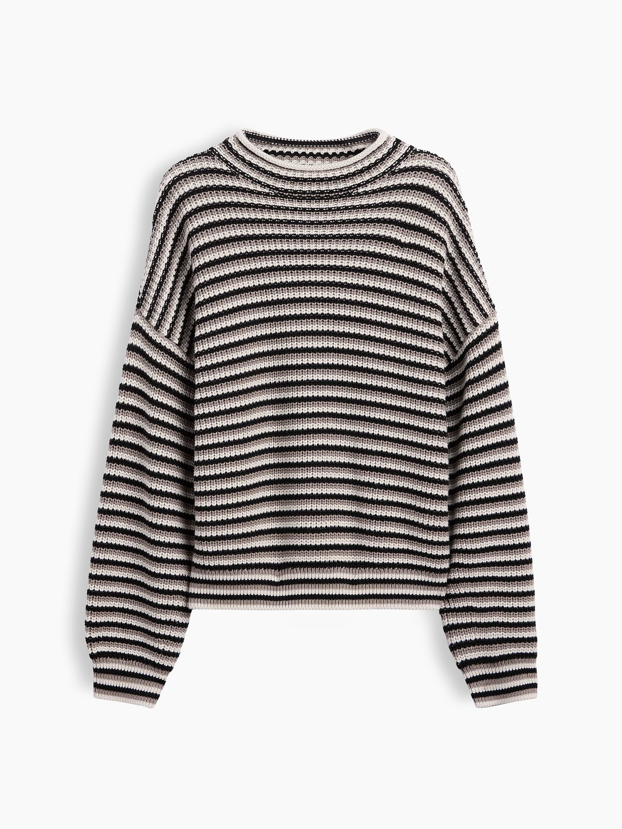 100% Cotton Oversized Rollneck Sweater - Black, grey, & off white stripe