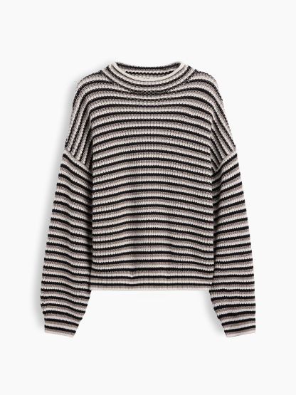 100% Cotton Oversized Rollneck Sweater - Black, grey, & off white stripe