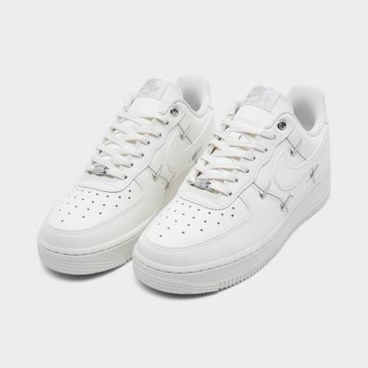 Women's Nithtke Air Force 1 '07 LV8 Casual Shoes - Sail/Sail/Sail/Metallic Silver - Both shoes facing left