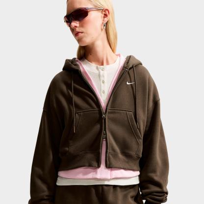 Women's Nithtke Studio Fleece Medium-Weight Oversized Cropped Full-Zip Hoodie - Dark Hazel/Sail