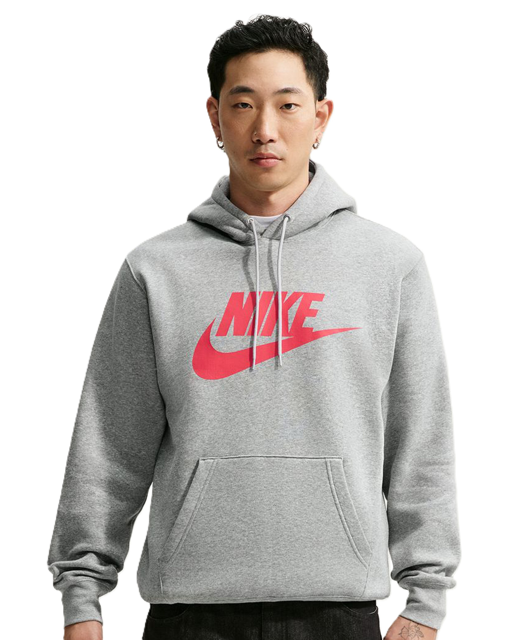 Nike Men's Club Fleece Standard-Fit Logo-Print Hoodie - Dark Grey Heather/University Red