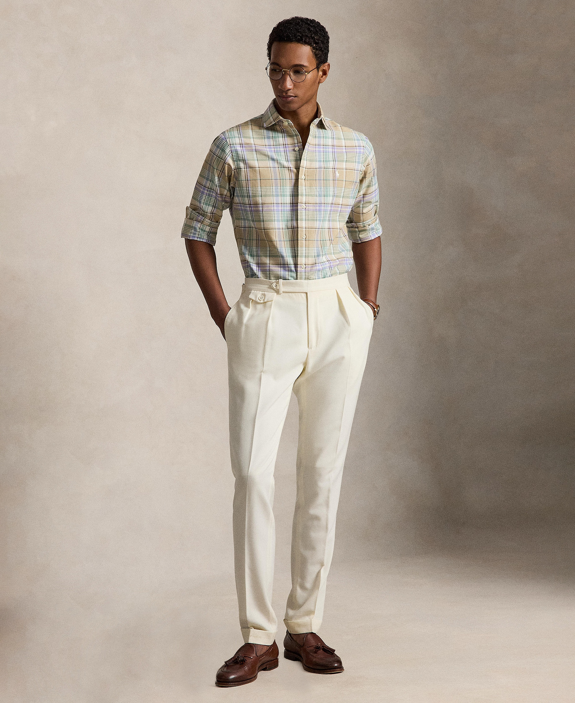 Polo Ralph Lauren Men's Classic-Fit Plaid Brushed Oxford Shirt - Khaki Faded Mint Multi