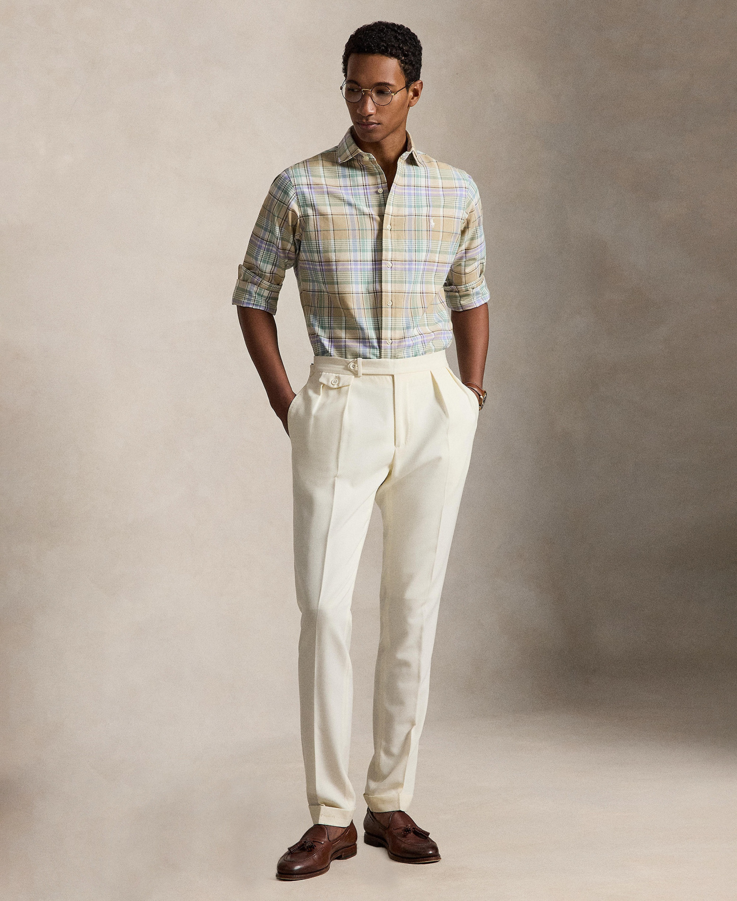 Polo Ralph Lauren Men's Classic-Fit Plaid Brushed Oxford Shirt - Khaki Faded Mint Multi