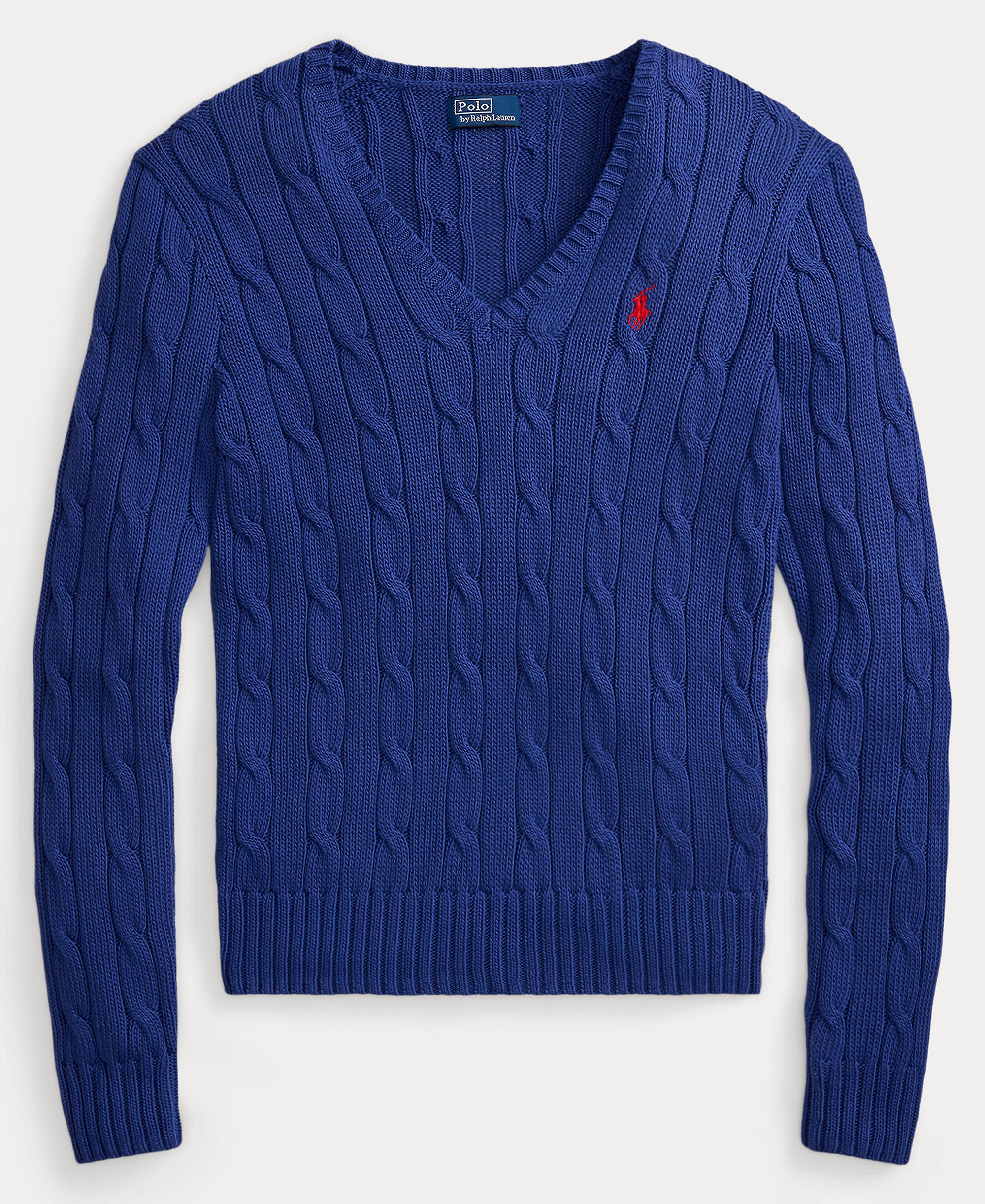 Polo Ralph Lauren Women's Cable-Knit Cotton V-Neck Sweater - Charter Blue