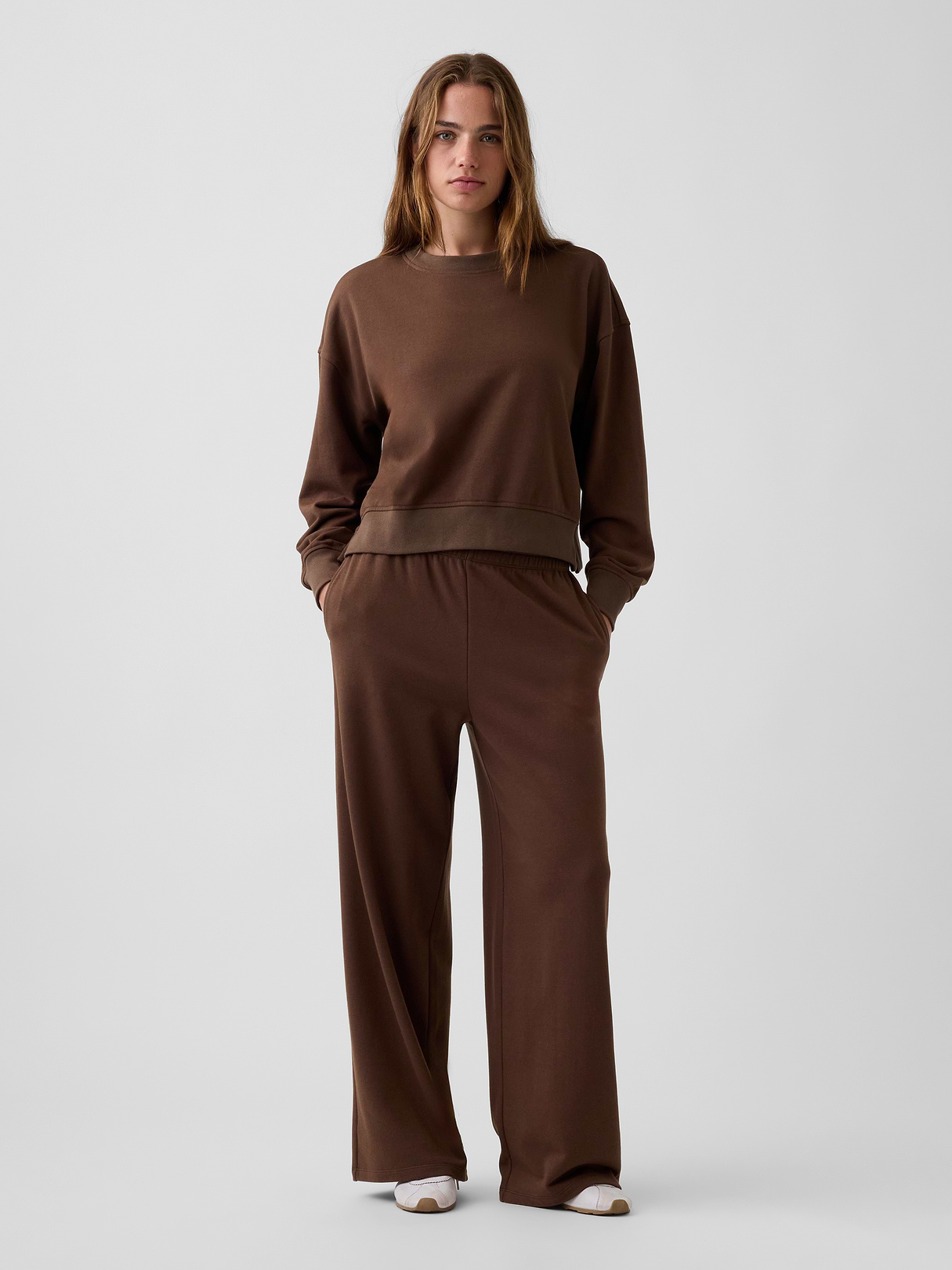 VintageSoft Terry Oversized Wedge Side-Slit Sweatshirt - Brown
