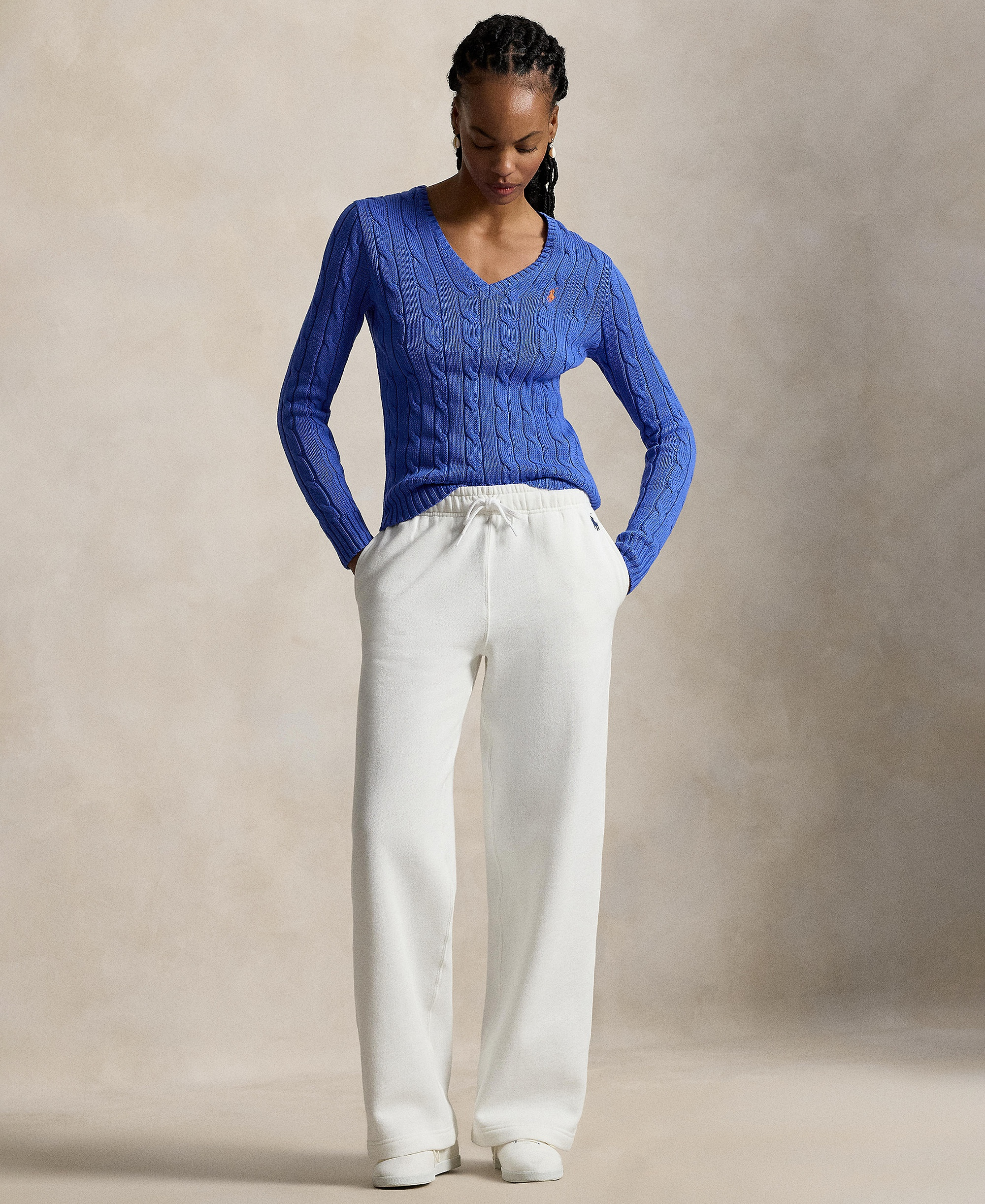 Polo Ralph Lauren Women's Cable-Knit Cotton V-Neck Sweater - Maidstone Blue