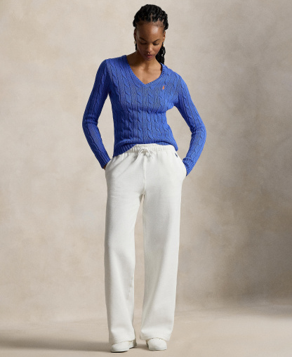 Polo Ralph Lauren Women's Cable-Knit Cotton V-Neck Sweater - Maidstone Blue