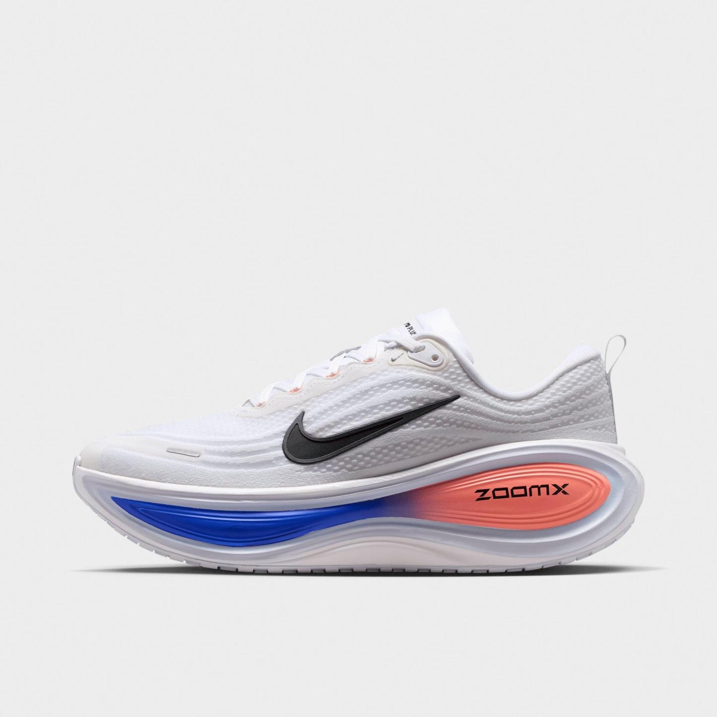 Men's Nithtke Vomero Plus Running Shoes - Part 1 - White/Atomic Pink/Racer Blue/Black - Left shoe facing left. Outside of the shoe.
