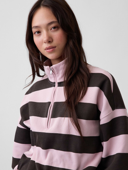 VintageSoft Oversized Half-Zip Wedge Pullover - Pink stripe