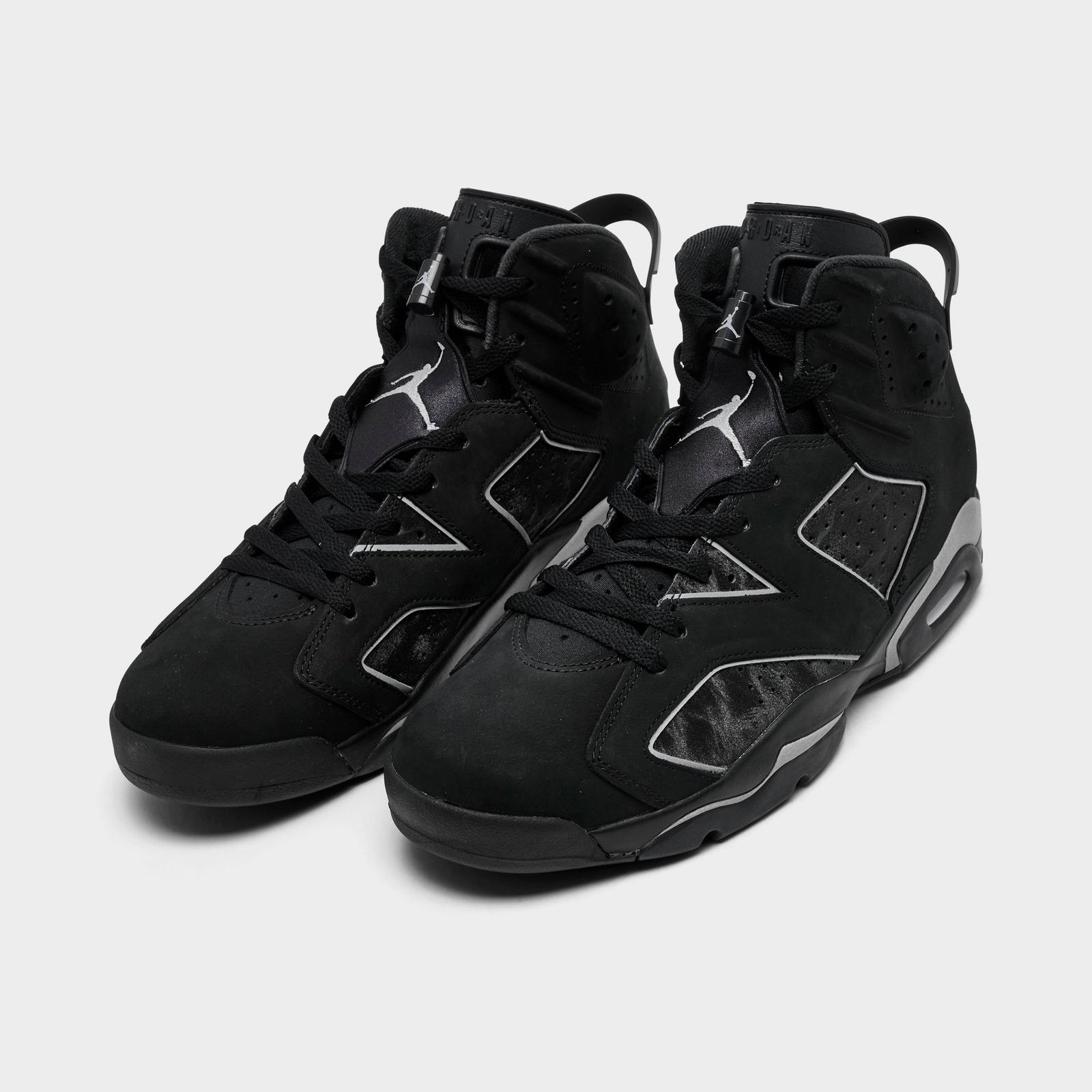 Men's Air Jordan Retro 6 Basketball Shoes - Black/Reflect Silver/Black - Left shoe facing left. Outside of the shoe. - view 2