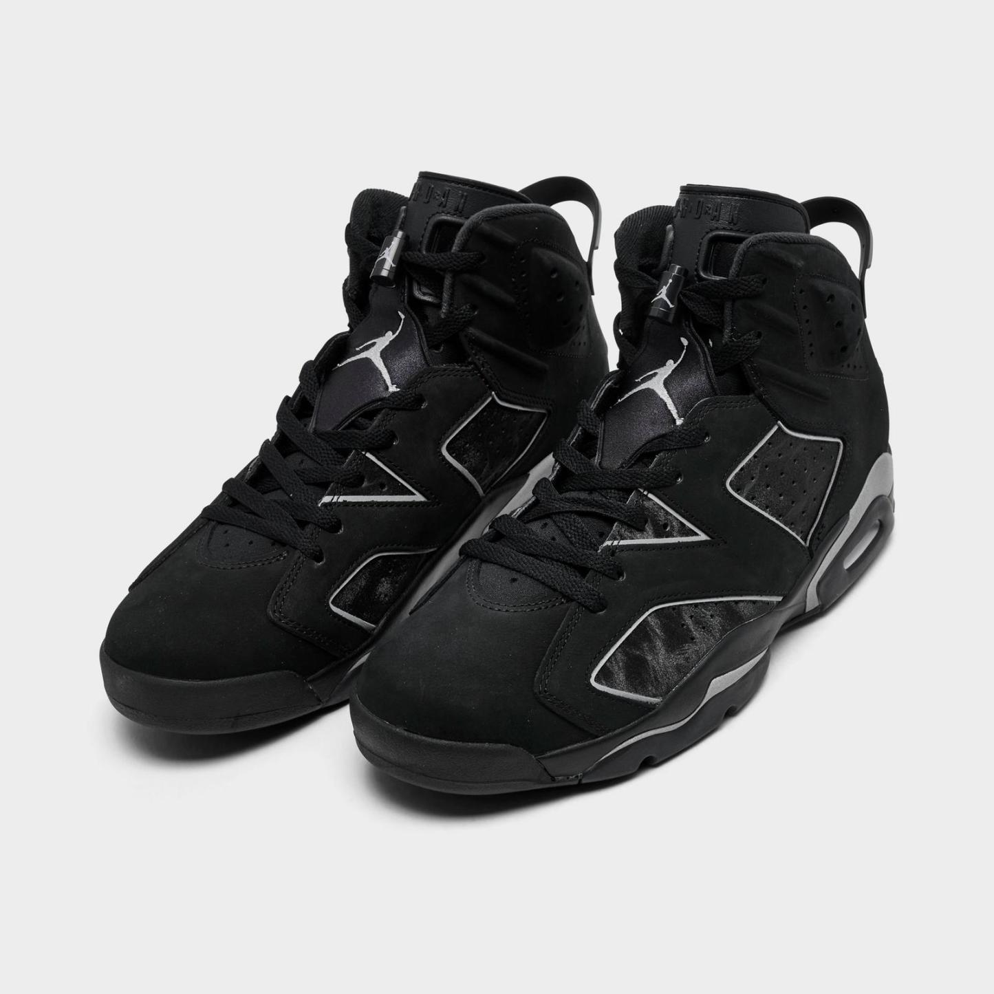 Men's Air Jordan Retro 6 Basketball Shoes - Black/Reflect Silver/Black - Left shoe facing left. Outside of the shoe. - view 2