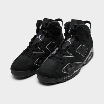 Men's Air Jordan Retro 6 Basketball Shoes - Black/Reflect Silver/Black - Left shoe facing left. Outside of the shoe. - view 2