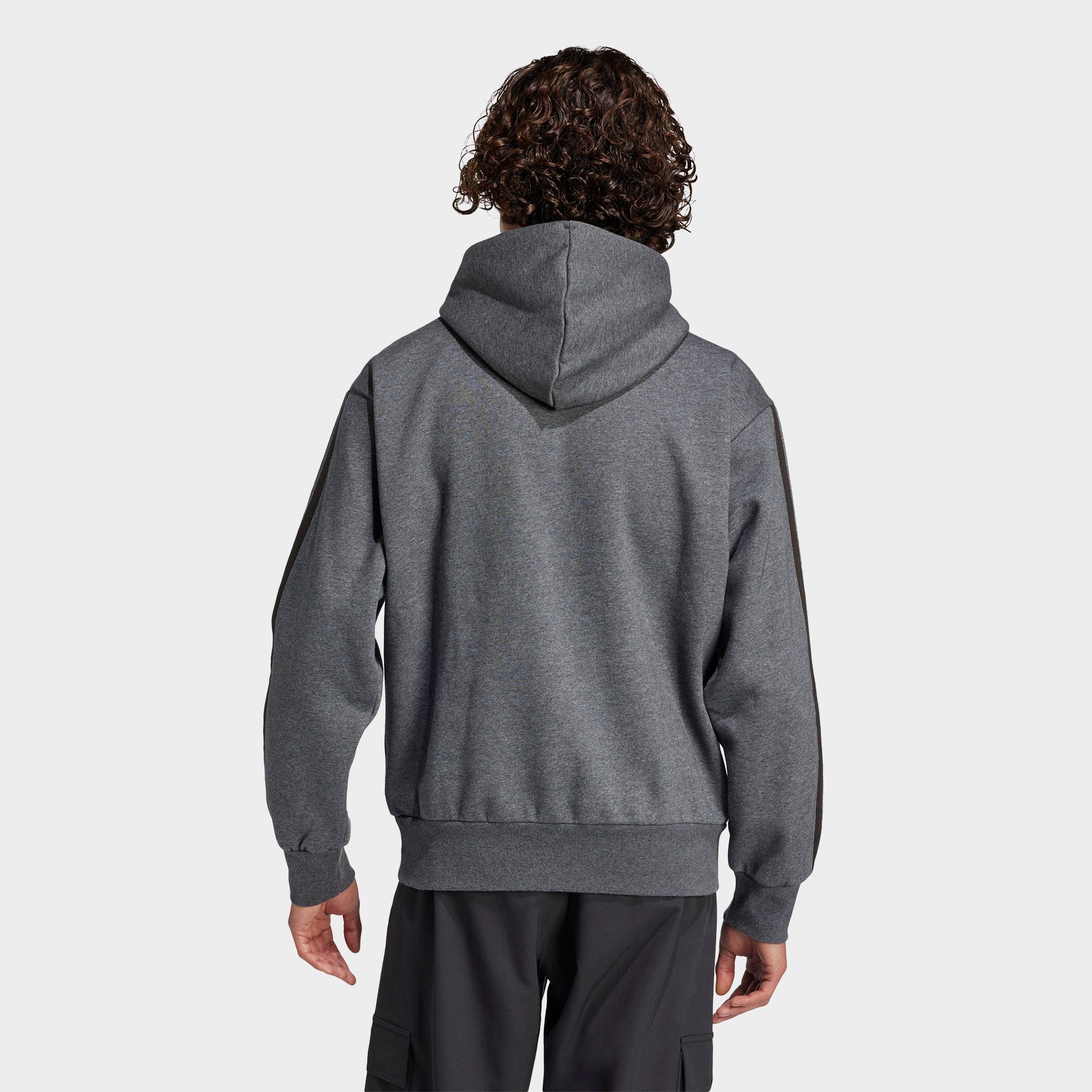 Men's adidas Essentials 3-Stripes Fleece Pullover Hoodie - Dark Grey Heather/Black