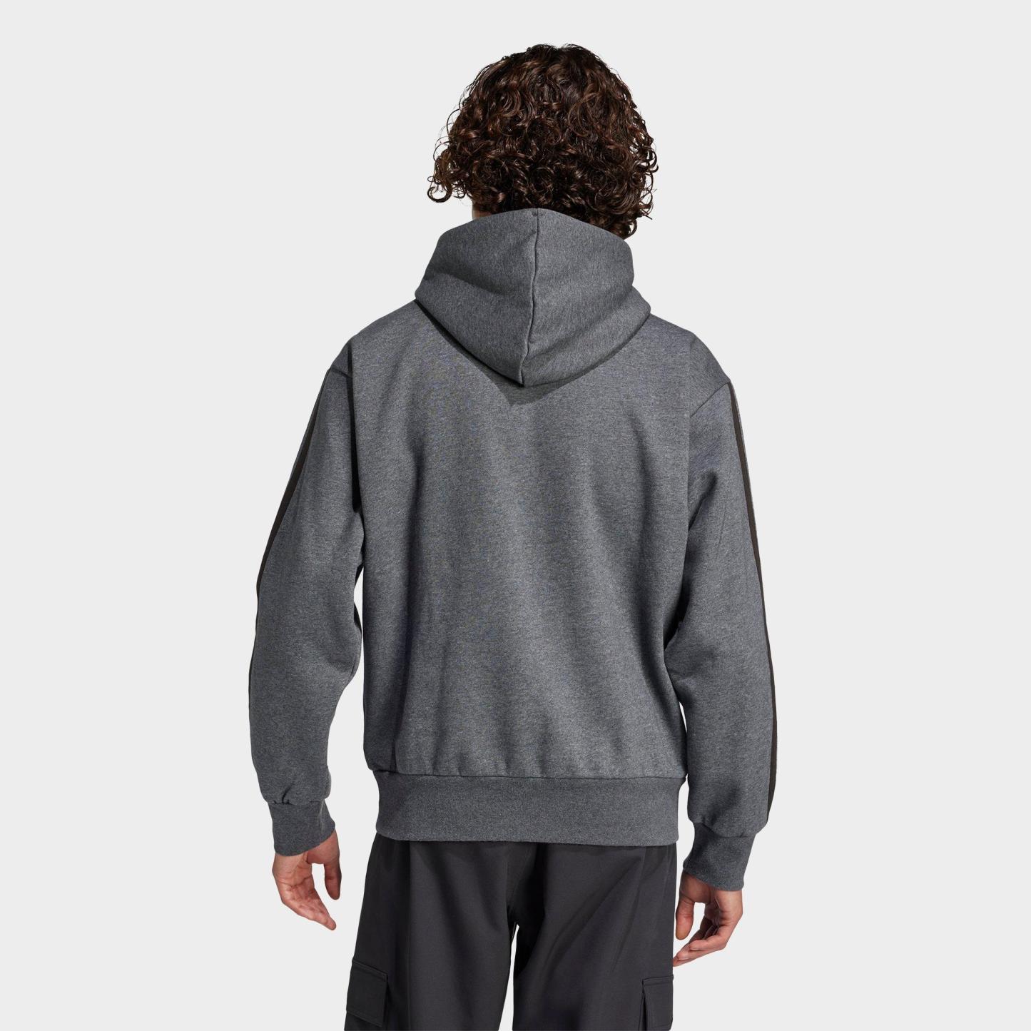 Men's adidas Essentials 3-Stripes Fleece Pullover Hoodie - Dark Grey Heather/Black